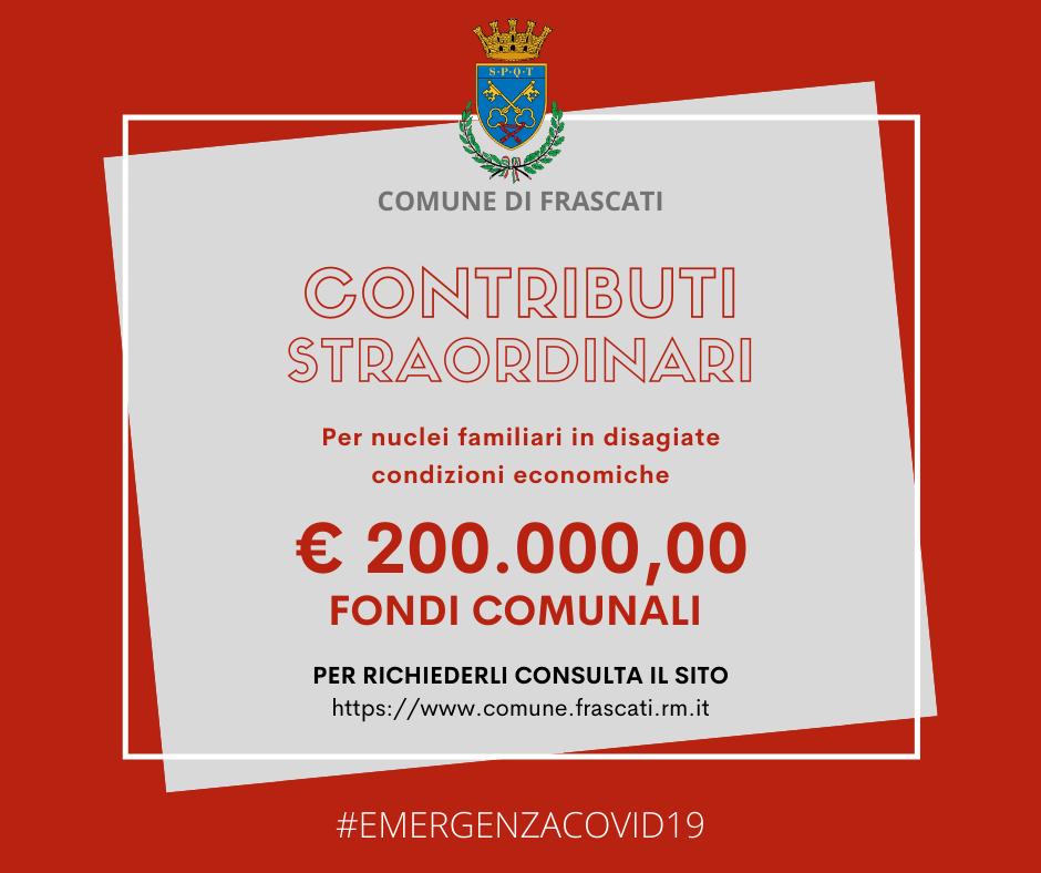 Frascati, riaperti i termini dell’avviso per contributi straordinari a sostegno delle famiglie in difficoltà