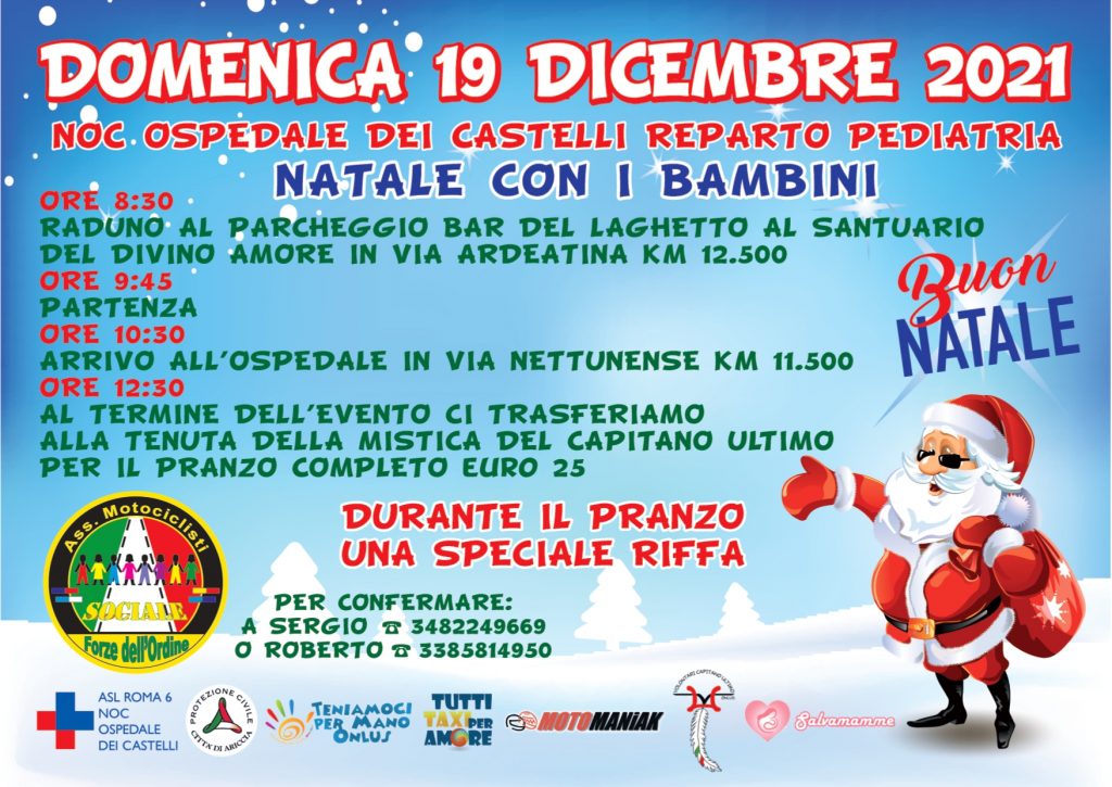 Natale con i Bambini, domenica l’Associazione Motociclisti Forze dell’Ordine al Noc Ospedale dei Castelli