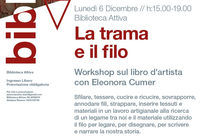 Ariccia da Amare Christmas : La trama e il filo, oggi il Workshop sul libro d’artista con Eleonora Cumer