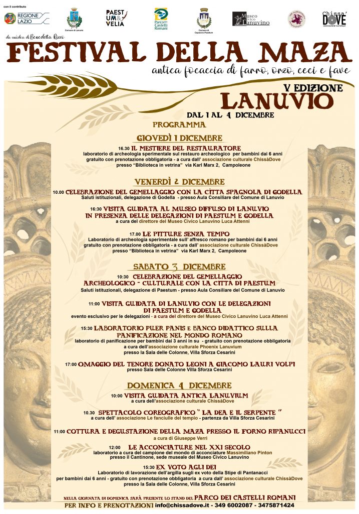 EVENTI, DAL 1 DICEMBRE A LANUVIO TORNA IL FESTIVAL DELLA MAZA