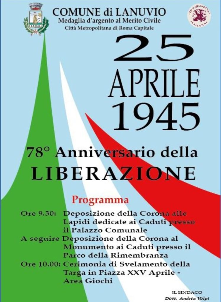 25 Aprile, queste le celebrazioni del Comune di Lanuvio.