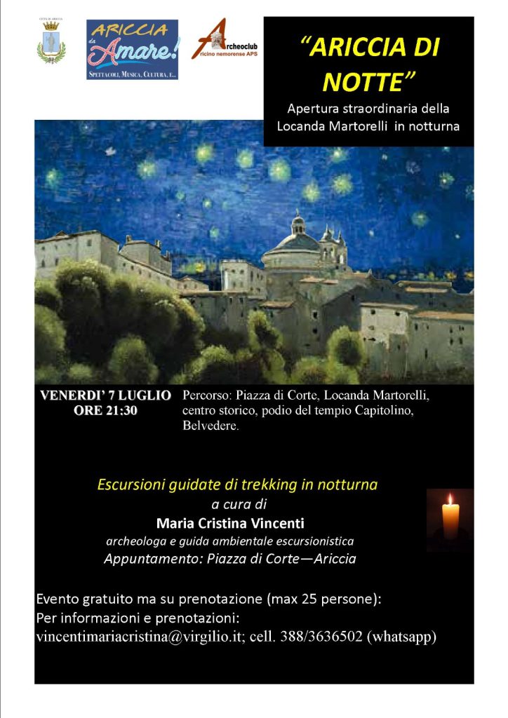 ARICCIA DA AMARE 2023 – Tornano le escursioni guidate in notturna e nel Parco Chigi.