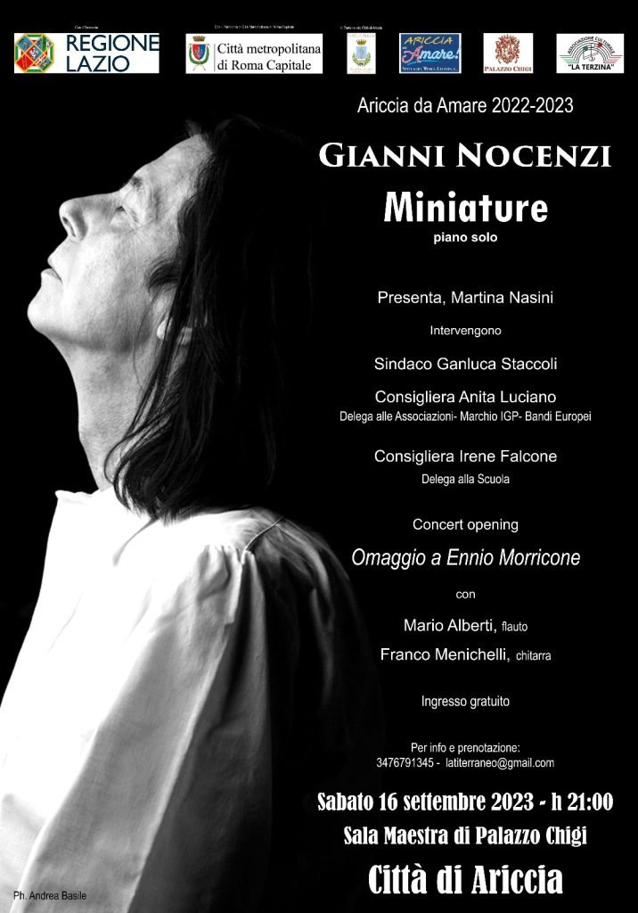 Ariccia, il 16 settembre a Palazzo Chigi il recital Miniature di Gianni Nocenzi