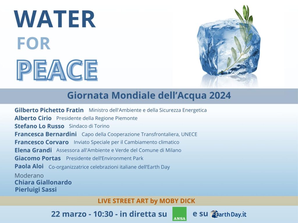 “Water for peace” il digital talk che celebra la Giornata Mondiale dell’Acqua 2024. Pichetto, Cirio e Lo Russo annunciano i flag event per il G7 Ambiente, Clima ed Energia di Torino organizzati in occasione dell’Earth Day. Al centro gli Stati Generali dell’Ambiente per Giovani e il Dialogo Interreligioso su Pace e Ambiente. Venerdì 22 marzo ore 10.40 live su Earthday.it e Ansa.it e in differita su VaticanNews.va