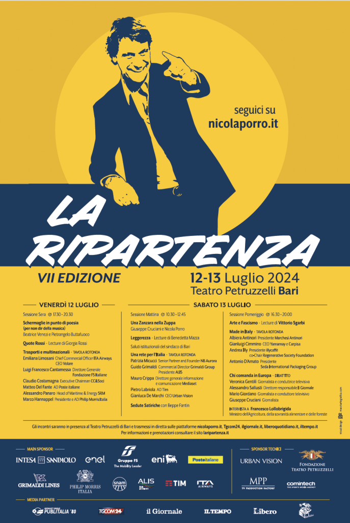 Arriva a Bari la settima edizione dell’evento ideato da Nicola Porro “La Ripartenza, liberi di pensare”