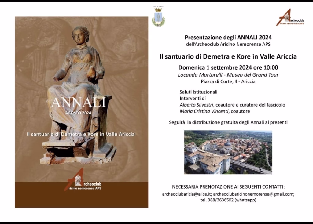 “Il santuario di Demetra e Kore in Valle Ariccia” archeologia e mito per raccontare l’origine del noto prodotto tipico IGP