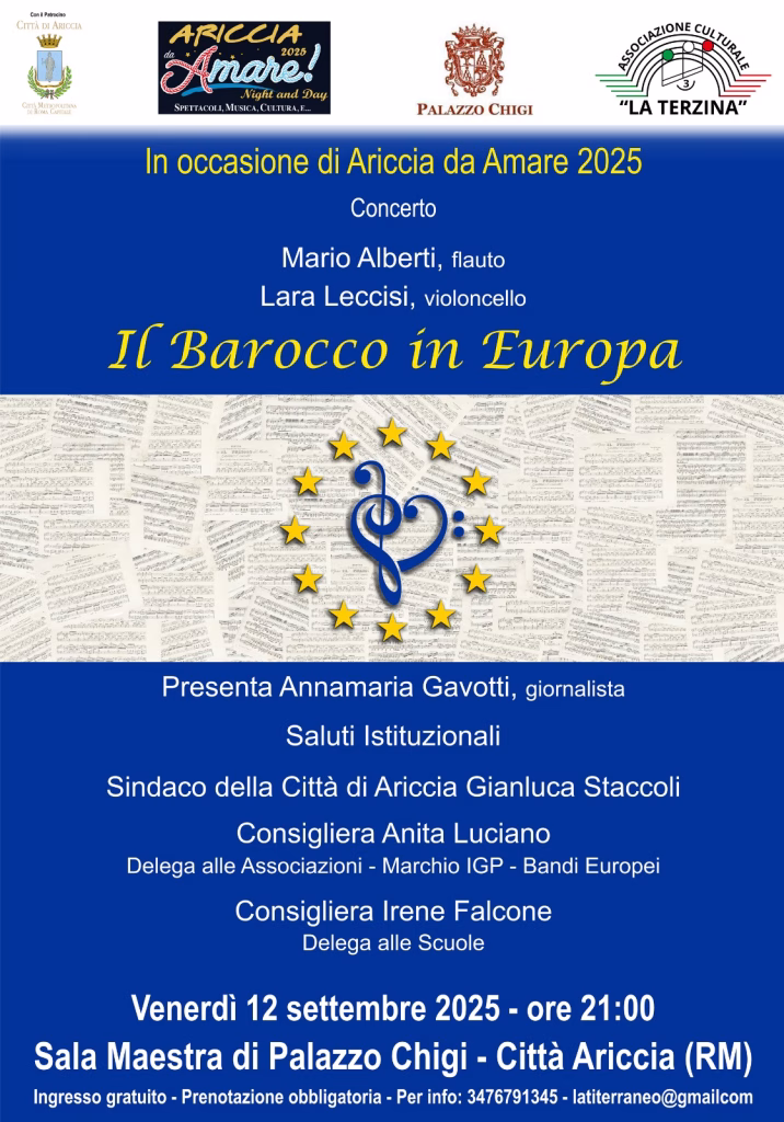 Mario Alberti e Lara Leccisi raccontano il Barocco in Europa Un Concerto originale da non perdere a Palazzo Chigi di Ariccia In occasione di Ariccia da Amare 2025