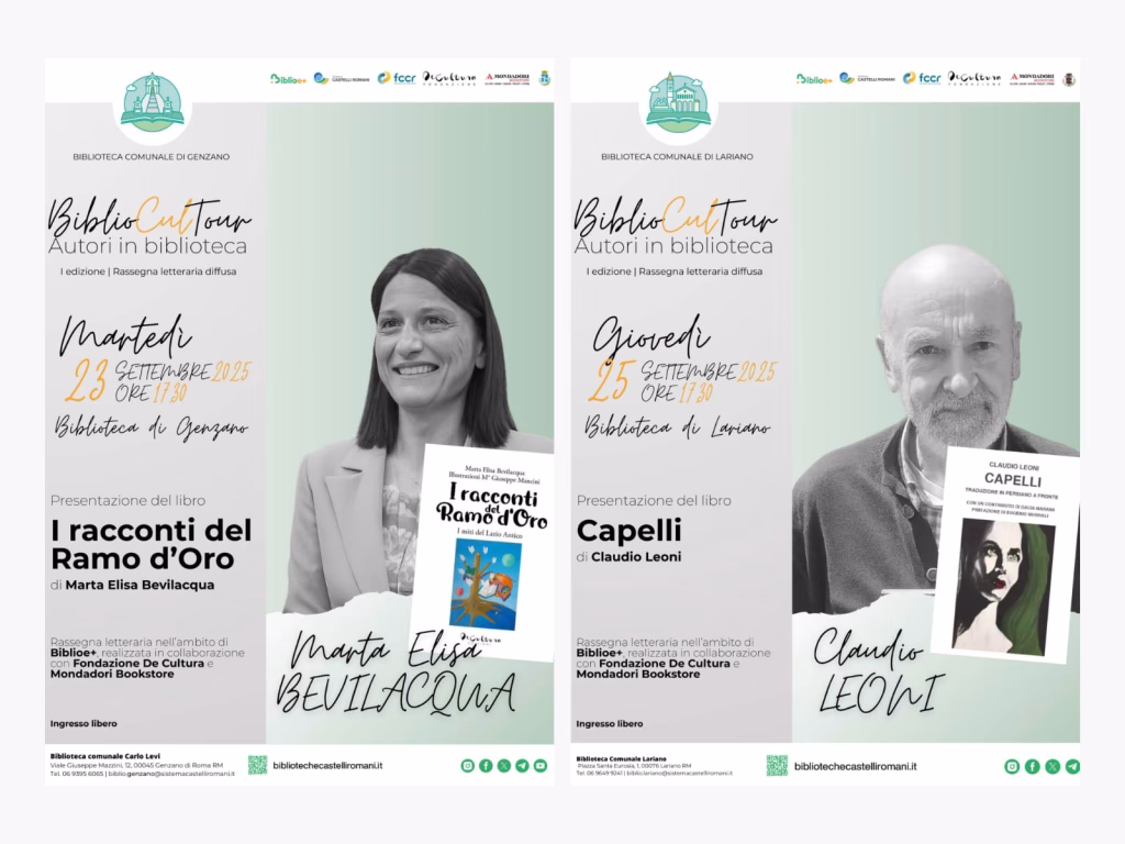 Primi due eventi a Genzano e Lariano per il “BiblioCult Tour – Autori in Biblioteca” con Marta Elisa Bevilacqua e Claudio Leoni