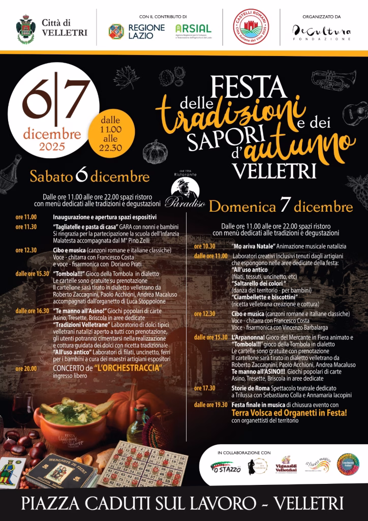 Velletri celebra i sapori e le tradizioni d’autunno: appuntamento il 6 e 7 dicembre 2025