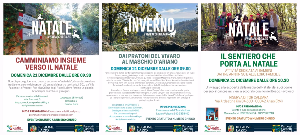 Parco dei Castelli-Litorale, 3 eventi speciali per le feste natalizie