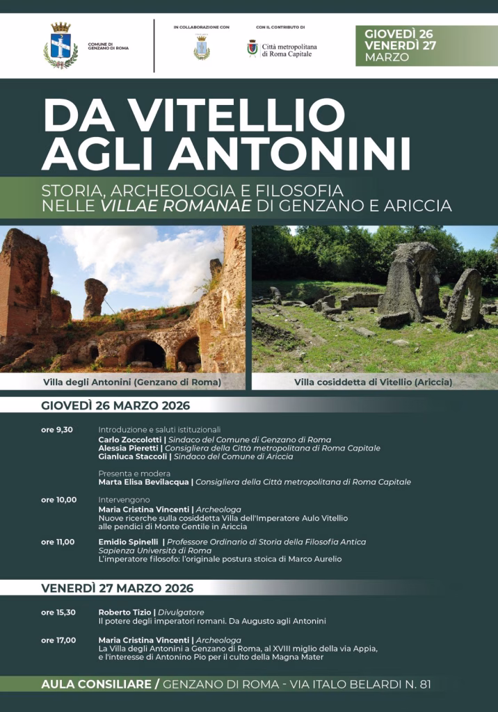 Genzano ospita il convegno “Da Vitellio agli Antonini”: due giornate tra storia, archeologia e filosofia nelle Villae Romanae di Genzano e Ariccia