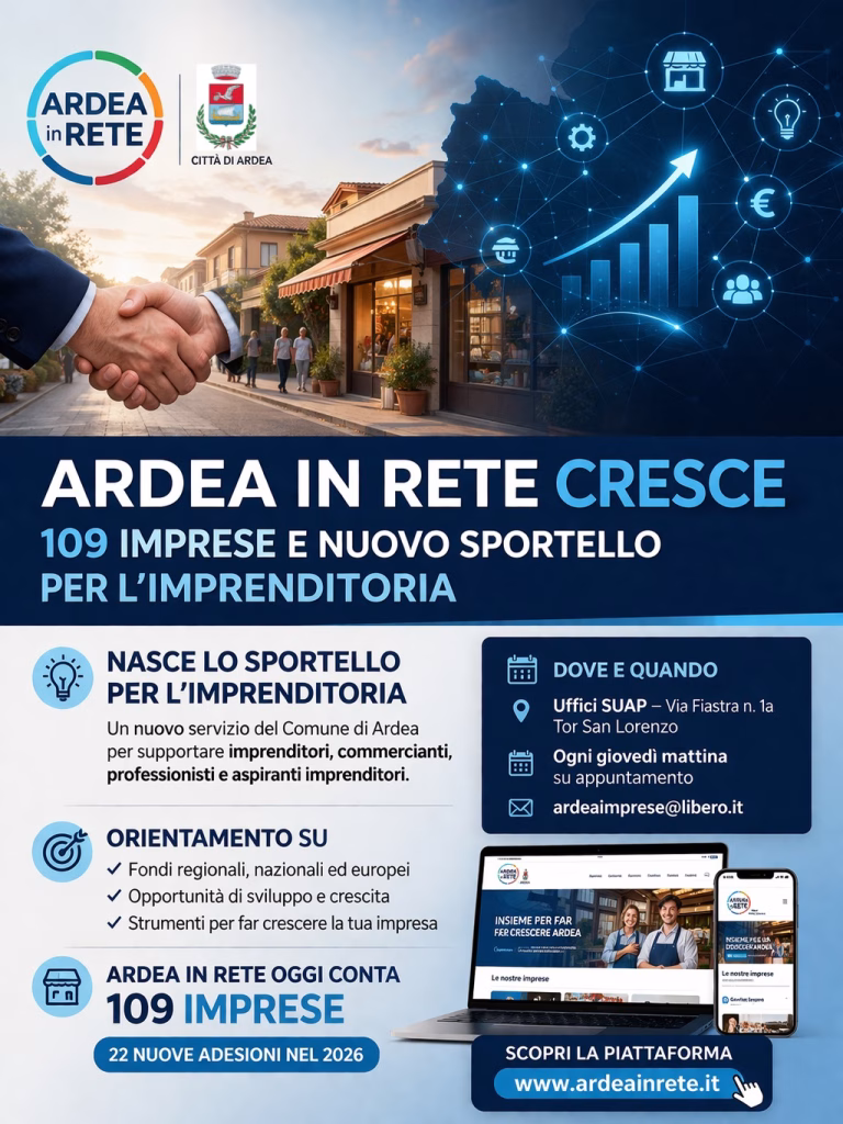 Ardea, imprese in crescita e nasce lo Sportello per l’Imprenditoria locale
