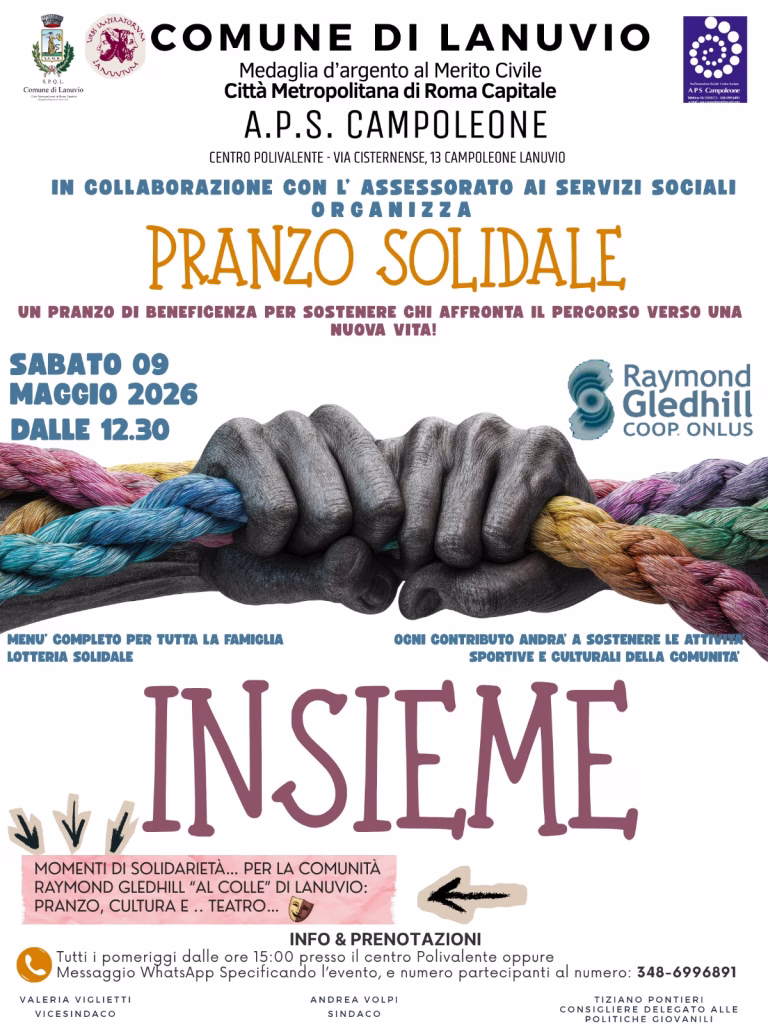 Lanuvio,pranzo di solidarietà a sostegno della Comunità Gledhill