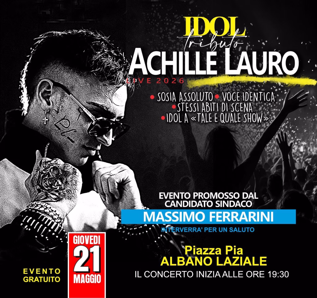 Albano: per Ferrarini il 21 maggio concerto e grande festa a Piazza Pia