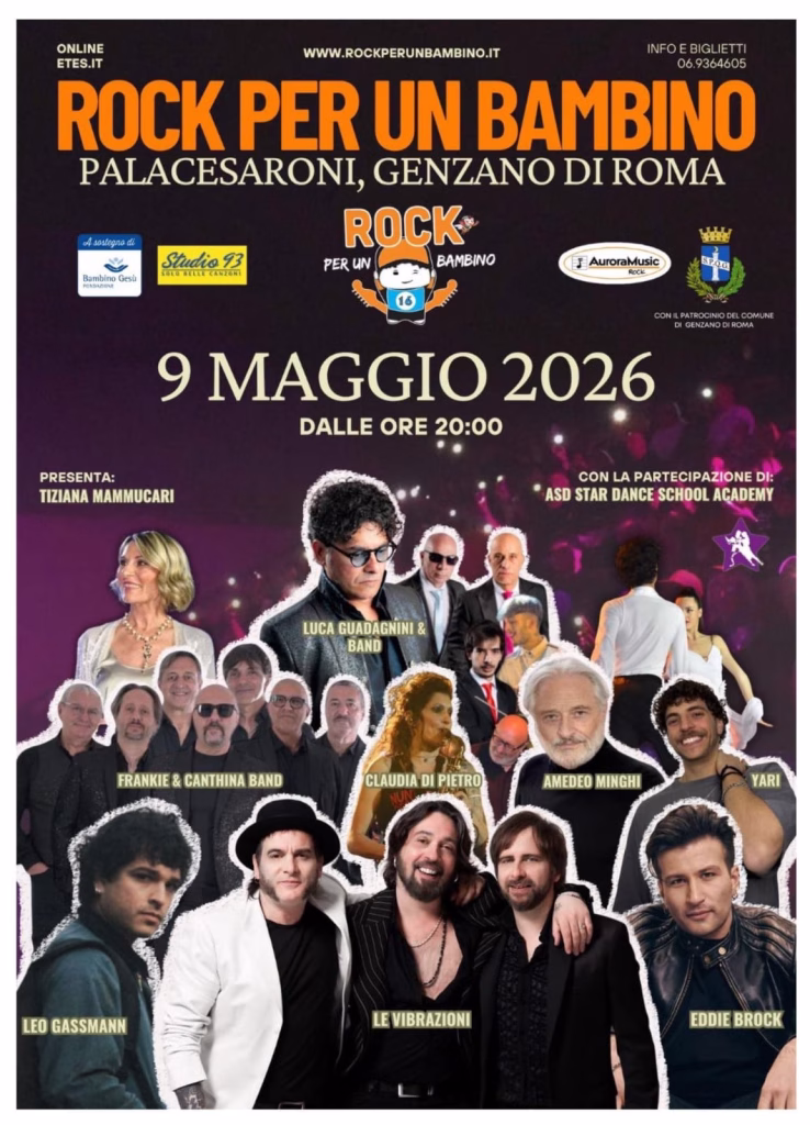 Genzano sabato 9 maggio dalle ore 20:00 al PalaCesaroni la 16esima edizione di ” Rock per un bambino”.