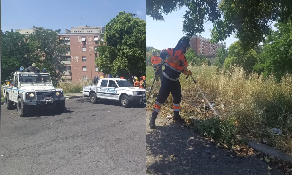 Roma, scoppia un incendio sterpaglie a Vigne Nuove: tempestivo intervento della Protezione Civile, trovata una bombola e numerosi rifiuti