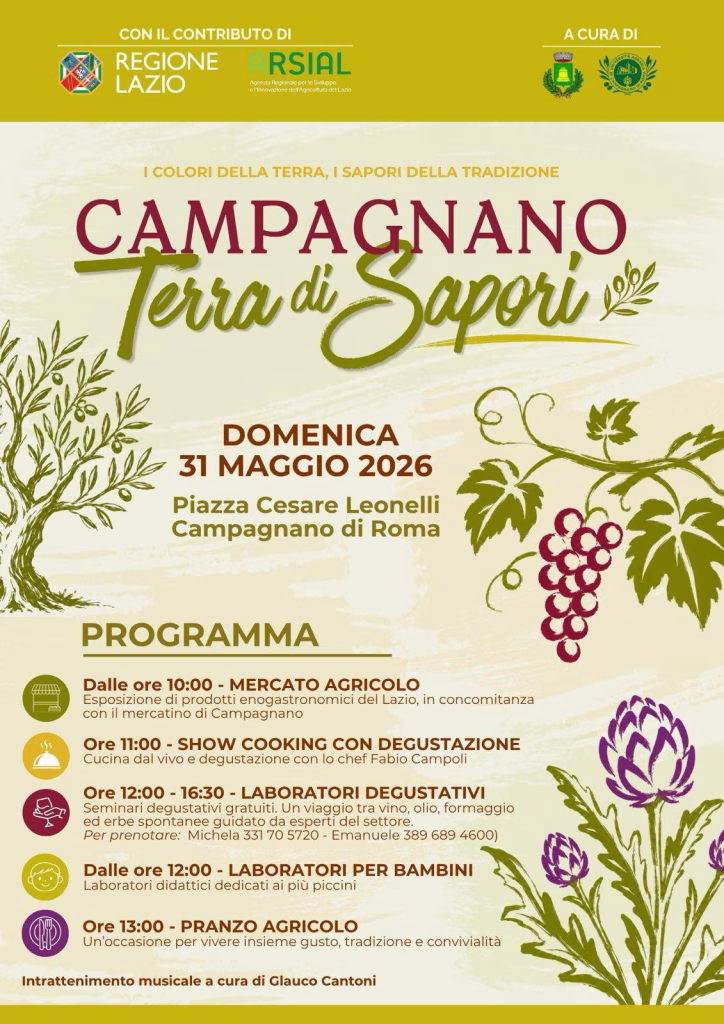 “Campagnano Terra di Sapori”: il 31 maggio una giornata dedicata alle eccellenze del territorio