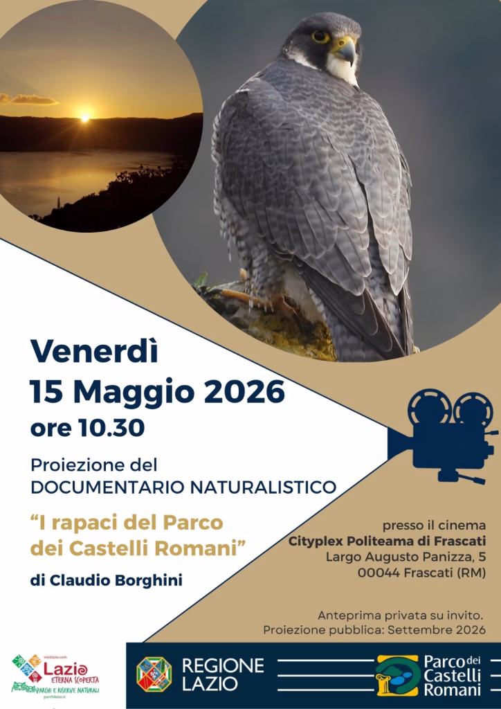 Frascati, venerdì 15 Maggio alle 10.30 proiezione del documentario ” I Rapaci del Parco dei Castelli Romani” . Al cinema Cityplex Politeama con le scuole
