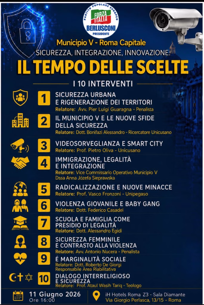 Roma, FI Mun V: “Sicurezza, Integrazione, Innovazione: Il Tempo delle Scelte”. Tra gli ospiti Tajani