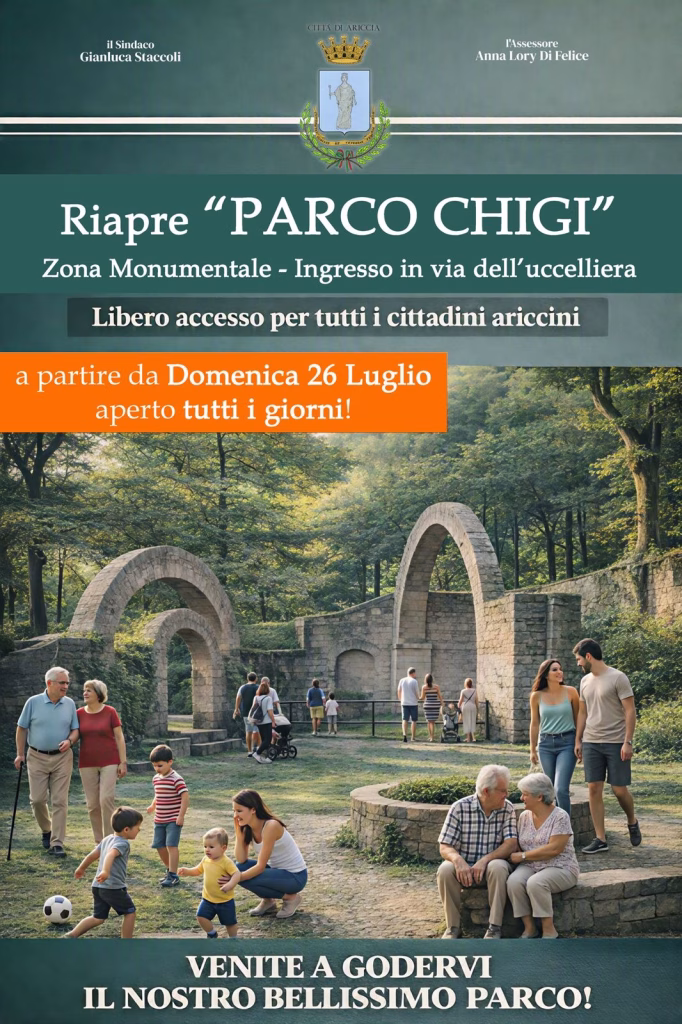 Ariccia, Parco Chigi riapre gratuitamente: dal 26 luglio torna fruibile il tratto di Via dell’Uccelliera