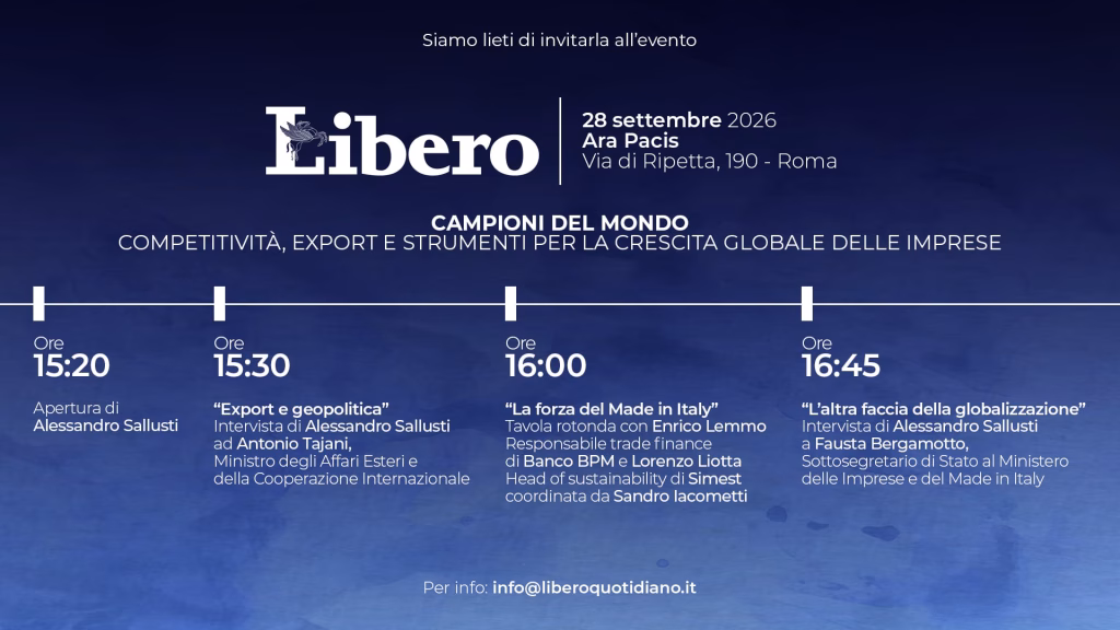 Libero Quotidiano presenta “Campioni del Mondo: Competitività, Export e Strumenti per la Crescita Globale delle Imprese” con il ministro Antonio Tajani a Roma