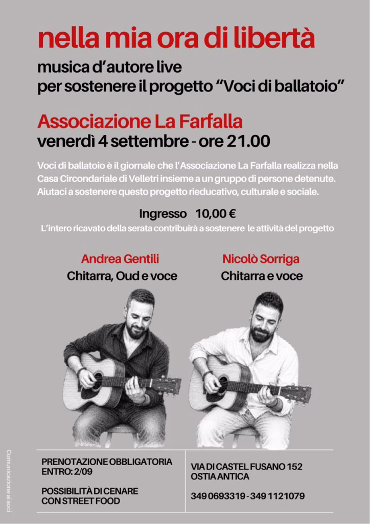 Velletri, a Ostia Lido Una serata di beneficienza per il progetto giornalistico del carcere Voci di Ballatoio