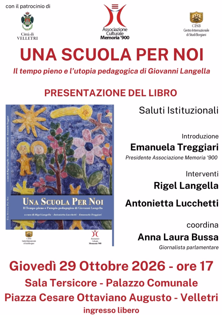 Velletri, “Una scuola per noi”, presentazione del libro sul tempo pieno e l’utopia di Giovanni Langella