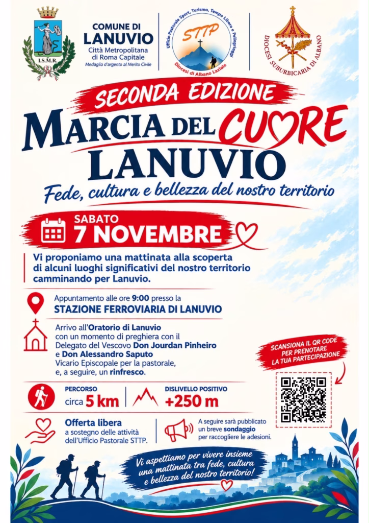 Sabato 7 novembre torna la “Marcia del Cuore”: appuntamento a Lanuvio tra fede, cultura e natura